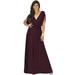 KOH KOH Long Bridesmaid Formal Short Sleeve V-Neck Full Floor Length Flowy Cocktail Summer Evening Wedding Guest Party Tall Maxi Dress Gown For Women Maroon Wine Red Medium US 8-10 NT026