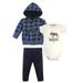 Hudson Baby Unisex Baby Premium Quilted Hoodie, Bodysuit and Pant, Navy Moose, 9-12 Months