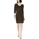 Connected Apparel Womens Metallic Ribbed Cocktail Dress