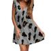 Summer Women V-neck Rain Leaves Short-sleeved Leopard Print Dress, Floral Printed Casual Party