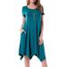 Tunic T Shirt Dresses For Women Solid Color Short Sleeve Beach Sundress T Shirt Dresses Irregular Hem Beach Sundress With Pocket