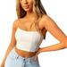 Women's Sexy Tube Top, Casual Solid Color Strapless Backless Slim Fit Bustier Crop Top