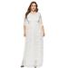 Tomshoo Women Plus Size Lace Maxi Dress 3/4 Sleeve Pocket Slim Elegant Party Long Dress White/Black/Burgundy