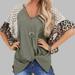 New Women's V Neck Raglan Short Sleeve Leopard Print Lace Sleeve T Shirt Twisted Irregular Casual Loose Tops