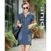 Women's Summer Street Fashion Short-Sleeved Cute Loose Splicing A- Line Denim Dress