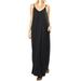 Women's Summer Casual Dress Bohemian Spaghetti Strap Plain Long Maxi Dress Beach Sundress with Pockets