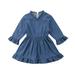 Gueuusu Newborn Baby Girl Denim Dress Long Sleeve Elastic Waist Dress