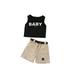 Xiaoluokaixin 2Pcs Toddler Baby Boy Black Sleeveless Vest+Casual Shorts Outfits Set Cqh