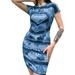 Niuer Womens Summer Skinny Dress Round Neck Short Sleeve Stretch Strappy Bodycon Mini Dress Cocktail Club Night Out Tight Sexy Dress Blue XXL(US 18-20)