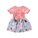 Hirigin Girls Easter Dress, Bunny Floral Print Dress, Short Sleeve Dress