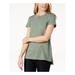 MAISON JULES Womens Green Short Sleeve Jewel Neck Hi-Lo Top Size S