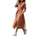 Womens Striped Plaidâ€‹ Printed Dress Lapel V Neck Ladies Party Long Maxi Button T Shirt Dress With Belt