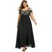 Women Plus Size Cold Shoulder Floral Lace Maxi Party Evening Camis Long Dress