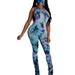 Women Tie Dye Bodycon Jumpsuits, Halter Sleeveless Open Back Ruched Long Pant Romper Outfits