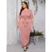 Women's Plus Size Split Sleeve Belted Fitted Dress