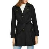 London Fog Women's Hooded Water-Repellent Trench Coat Black Size Petite Large