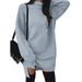 Women Stretchy Pullover Jumper Knitwear Turtleneck Baggy Long Sleeve Knit Mini Split Sweater Dress