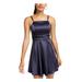 SEQUIN HEARTS Womens Navy Spaghetti Strap Square Neck Short Fit + Flare Party Dress Size 1