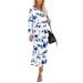 Sexy Dance Women Boho Floral Casual Dress Party Holiday Summer Beach Swing Dress Ladies Summer Boho Tie Dye Midi Dress Split Beach Cocktail Party Long Sleeve Dress