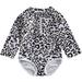 Kid Baby Girl Bikini Swimsuit One-piece Fashion Long Sleeve Leopard Print Zipper Bodysuit Swimwear Swimming Bathing Suit Bebe