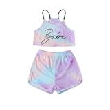2PCs Toddler Kids Baby Girls Summer Clothes Tie-Dye Letter Sets Gradient Rainbow Cami Crop Tops Shorts Tracksuit 1-5 Years
