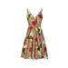 Women Sexy Sleeveless Sling Dress Deep V-Neck Solid Color/Leaf Print Elastic Waist Pleated Mini Petite Dress