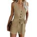 Niuer Women Button Down Short Jumpsuit Romper Casual Loose Tank Jumpsuit with Pockets Ladies Lounge Wear Playsuit