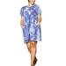 Colisha Womens Plus Size Short Sleeve Pleated Dress with Tie Dye Printing Ladies Casual Shirt Tunic Dress with Pockets Blue