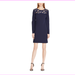 Lauren Ralph Lauren Women's Long Sleeves Rounded Neckline Lace-Yoke Crepe Dress 2/Navy