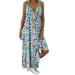 AngelBee Women Floral Print Strap Maxi Dress Beach Long Sundress (Light Blue L)