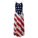 QunButy American Flag Dress Women July 4th Patriotic Plus Size Maxi Dress Independence Sleeveless V Neck Tank Long Dresses