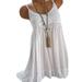 Plus Size Women Sleeveless Summer Strappy Lace Trim Mini Dress Long Top