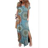 Niuer Women Plus Size Baggy Casual Loose Pocket Long Dress Long Sleeve Split Maxi Dresses Floral Print Party Flowy Maxi Dress Cocktail Party Evening Maxi Long Dress