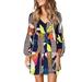 Tuscom Women Tunic Dress V Neck Casual Loose Flowy Swing Shift Dresses Long Sleeve Maple Leaf Printed Swing Loose Comfy Casual Dress