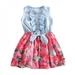 Promotion Clearance Toddler Baby Girls Floral Printed Denim Patchwork Dress Casual Dress Outfits Ruffle Short Sleeve Infant Floral Skirts Outfits Set