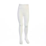 Girls White Opaque Solid Color Footed Stretchy Tights