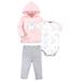 Hudson Baby Baby Girl Cotton Hoodie, Bodysuit and Pant Set, 3pc