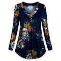 Julycc Plus Size Women Long Sleeve Floral Print V Neck T Shirt Blouse