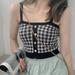 HOT SALE!Hazel Tech-Women's Plaid Pattern Knit Crop Top Camisole Cotton Crop Top Slim Bottoming Crop Top
