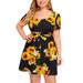 Colisha Ladies Plus Size Tie Waist Sundress Casual Beach Holiday Swing Dress Short Sleeve Floral Printed Mini Dress