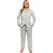 Silver Lilly - Striped Women's Pajama Set -Soft Button-Up Fleece Jammies - Comfortable PJ Sleepwear - Grey Medium