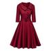 Women Retro Housewife Button Lapel Vintage Rockabilly Party Evening Waistband Swing Dress