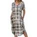 Sexy Dance Summer Printed Short Sleeve Pocket Tunic Dress for Women Casual V Neck Long Dress Ladies Wrap Side Split Fashion Shirt Dress Loose Fit Sundress