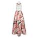 Dave & Johnny Embellished Neck Ruched Sleeveless Cutout Back Pleated Floral Print Twill Dress-IVORY MULTI