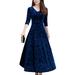 HIMONE Womens V Neck Velvet Formal Dress Women Autumn Winter Evening Wedding Party Dresses Pleated Elegant Plain Dress