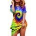 JustVH Women's Tie Dye Print Short Sleeve Scoop Neck Casual Loose Mini Dress