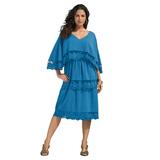 Roaman's Women's Plus Size Tiered-Lace Crinkle-Knit Gauze Dress