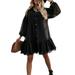 UKAP Women Vintage Puff Sleeve Shirt Dress Boho Ruffle Tunic Dress Summer Holiday Beach Sundress Long Sleeve Short Mini Dress