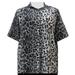 A Personal Touch Women's Plus Size Short Sleeve Button-Up Print Blouse with Pleats - Grey Snow Leopard - 6X