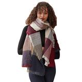 Women Stylish knit Blanket Scarf - Plaid Waffle Winter shawl Oversized Scarves Cashmere Feel Pashmina Cozy Warm for Winter Fall Fashion Tartan Long Warp (Burgundy Navy)